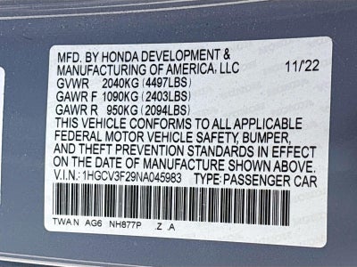 2022 Honda Accord Hybrid Sport