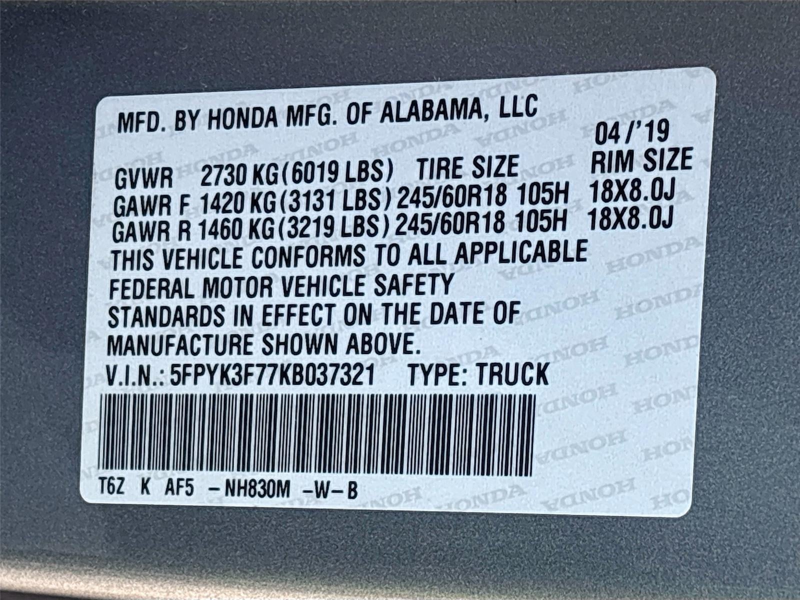 2019 Honda Ridgeline RTL-E