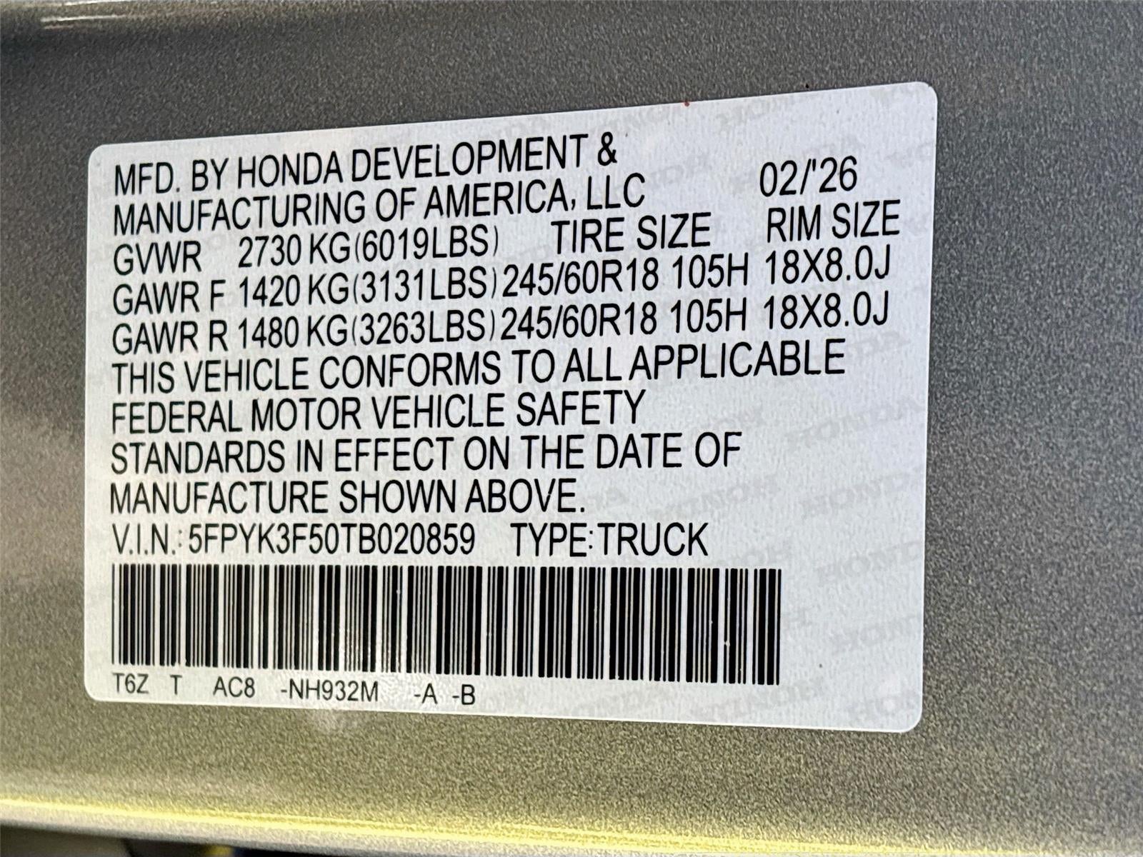 2026 Honda RIDGELINE RTL RTL