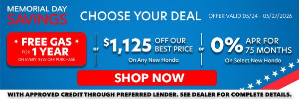 Free Gas for 1 Year OR $1,125 Off Our Best Price OR 0% APR for 75 Months! Shop Now!