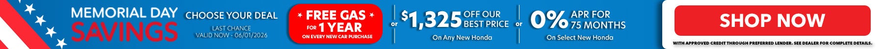 Free Gas for 1 Year OR $1,325 Off Our Best Price OR 0% APR for 75 Months! Shop Now!