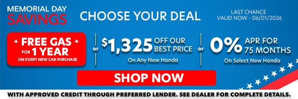 Free Gas for 1 Year OR $1,325 Off Our Best Price OR 0% APR for 75 Months! Shop Now!