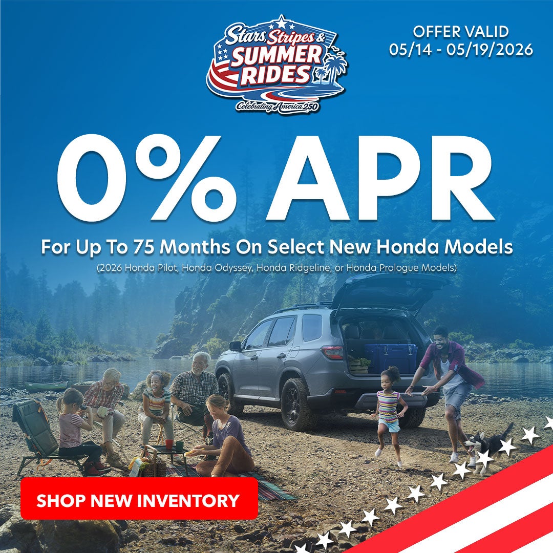 0% APR for up to 75 months on Select New Honda