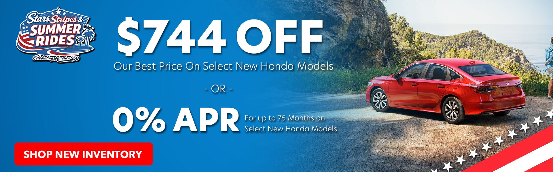 0% APR for up to 75 months on Select New Honda